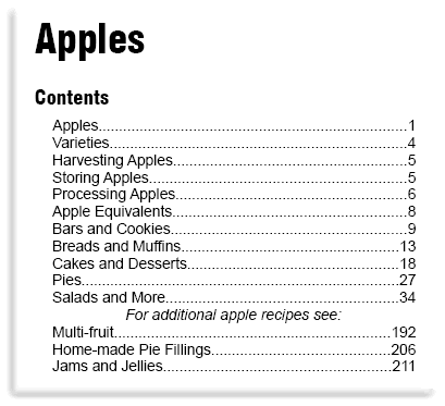 Apples Table of Contents